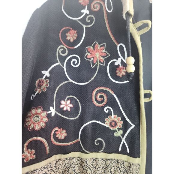 Coldwater Creek Black Beige Multicolor Embroidery Linen Cotton Jacket Large Pet - Picture 4 of 10